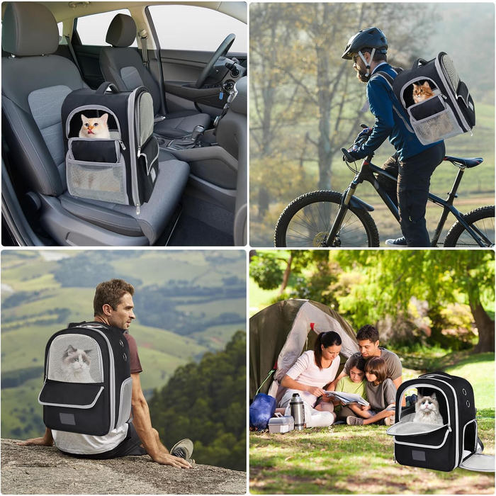 Рюкзак-переноска для котів та собак, дихаючий, для маленьких та середніх тварин, чорний