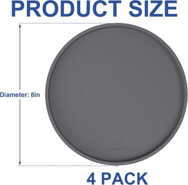 Силіконовий килимок для годування домашніх тварин Arespark: неслизький, водонепроникний, з піднятими бортиками, запобігає розливу, круглий, 20.3 x 20.3 см, 4 шт.