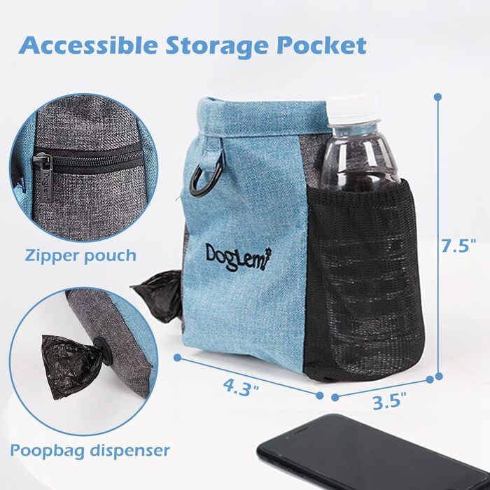 Футляр для ласощів для собак Leckerlibeutel з магнітною застібкою, водонепроникний, з регульованим шнурком та відділенням для відходів, для тренувань та навчання собак (Блакитний)