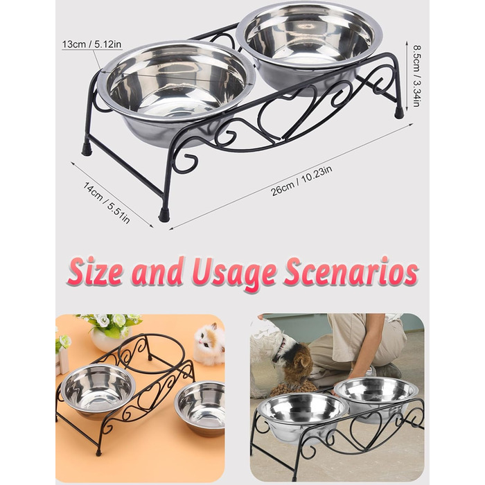 Підвищені годівниці для собак та котів з нержавіючої сталі з подвійними мисками та стійкою