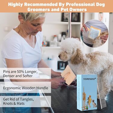 Гребінець для собак з дерев'яною ручкою Slicker для середніх та великих порід (Голден Ретрівер, Лабрадор, Пудель, коти з довгим хутром), видаляє відмерле та підшерсток, з гребінцем – Дуб