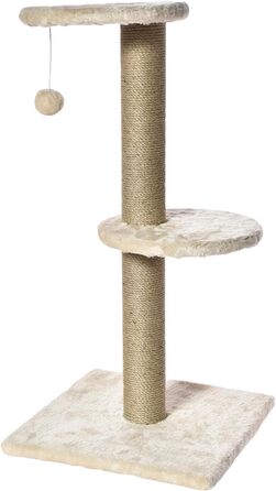 Когтеточка для котів Happy Pet Hawthorn, бежевий, м'яка тканина, сизалевий канат і іграшковий м'яч на пружинці, багатофункціональний ігровий комплекс для домашніх тварин