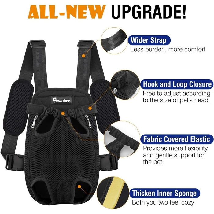 Рюкзак для тварин: переноска для собак, регульовані ніжки, чорний, S