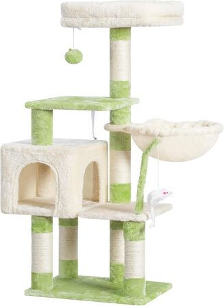Комплекс для котів Heybly Kratzbaum HCT004SW: Дряпка-будиночок з іграшками, лежаком та сизалевими стовпчиками (43.3 см, зелено-бежевий)