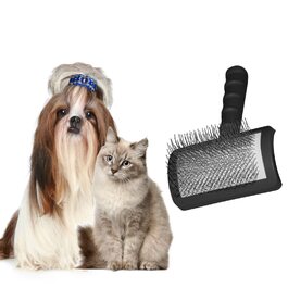 Щітка для собак з довгим волоссям, для котів та собак з довгою та короткою шерстю, масажна щітка для догляду за шерстю (чорна)