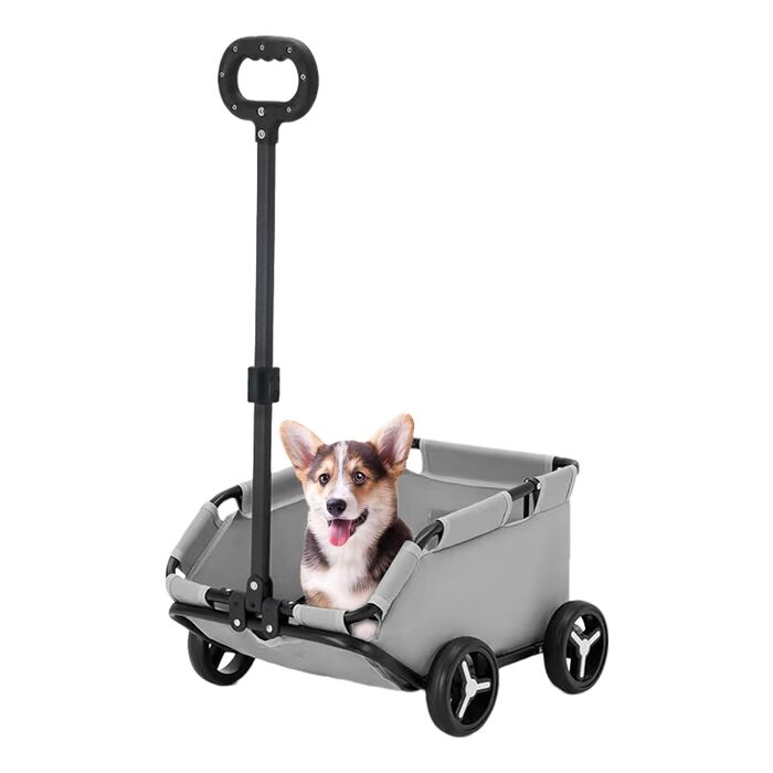 Візок для котів та маленьких собак, переноска для тварин на колесах, складний, легкий, сірий