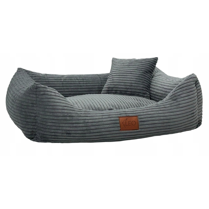Лежанка для собак Leo4dog з вельвету, знімний чохол для прання, темно-сіра, розмір M (80x60 см)