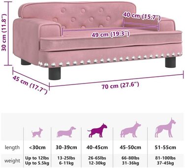 Крісло-ліжко для собак VidaXL, 70 x 45 x 30 см, Рожеве