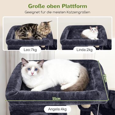 Кігтеточка Globlazer 204 см з 3 будиночками, 2 платформами, 3 м'якими будиночками для котів, стабільна, для 3-5 котів, відпочинок, ігри, дряпання, інтер'єр (Dunkelgrau)