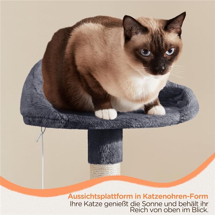 Котячий дряпак Yaheetech 145 см, стійке дерево для котів із лежанкою, ігровою платформою та стовпчиками з сизалю, темно-сірий