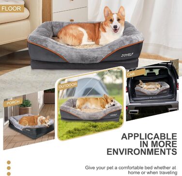 Ортопедичне ліжко для собак JOYELF з піною з пам'яті ефектом, розмір L 91x68x20 см, знімний чохол та іграшка