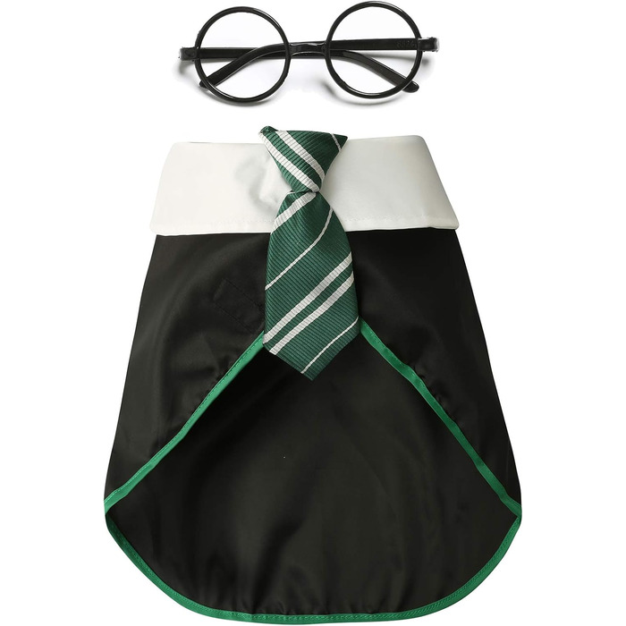 Костюм для собак на Хелловін Coomour: сорочка чарівника, костюм з окулярами, зелений, XL