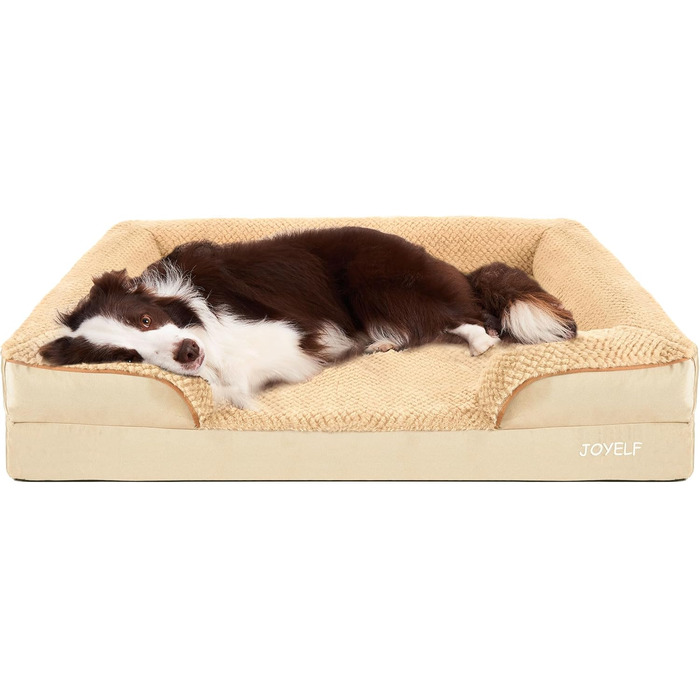Ортопедичне ліжко для собак Joyelf, велике, вологостійке, знімний чохол, неслизьке дно, 90x66x18 см, хакі
