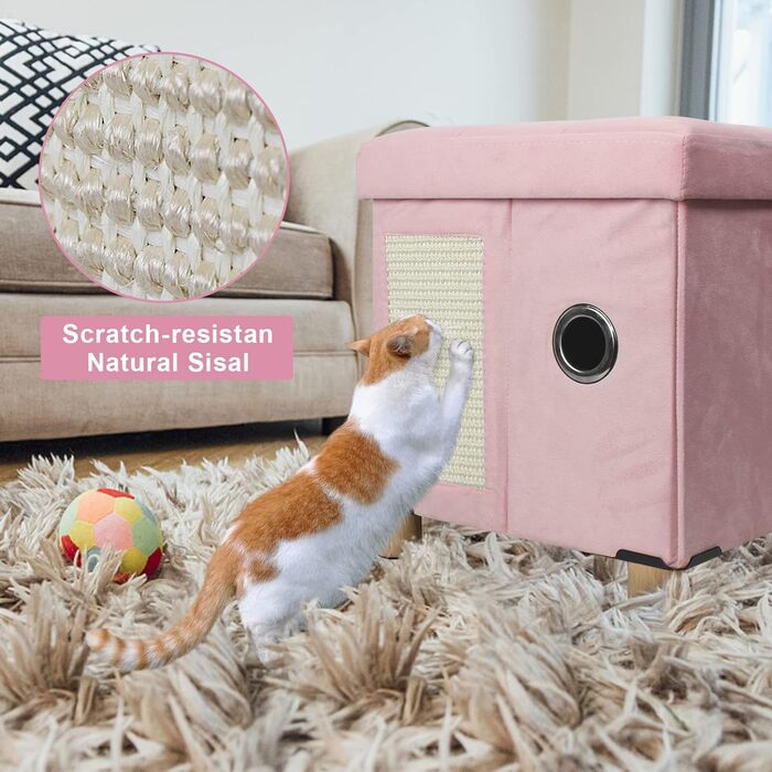 Кігтечка-будиночок для котів Brian & Dany з ігровим м'ячиком та дряпалкою, рожевий, 37,5 x 32,5 x 36 см