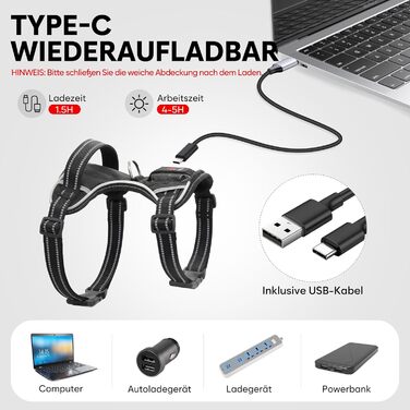 Світлодіодна шлейка для собак з RGB підсвічуванням, перезаряджувана, для малих, середніх та великих порід (Чорний, XS)