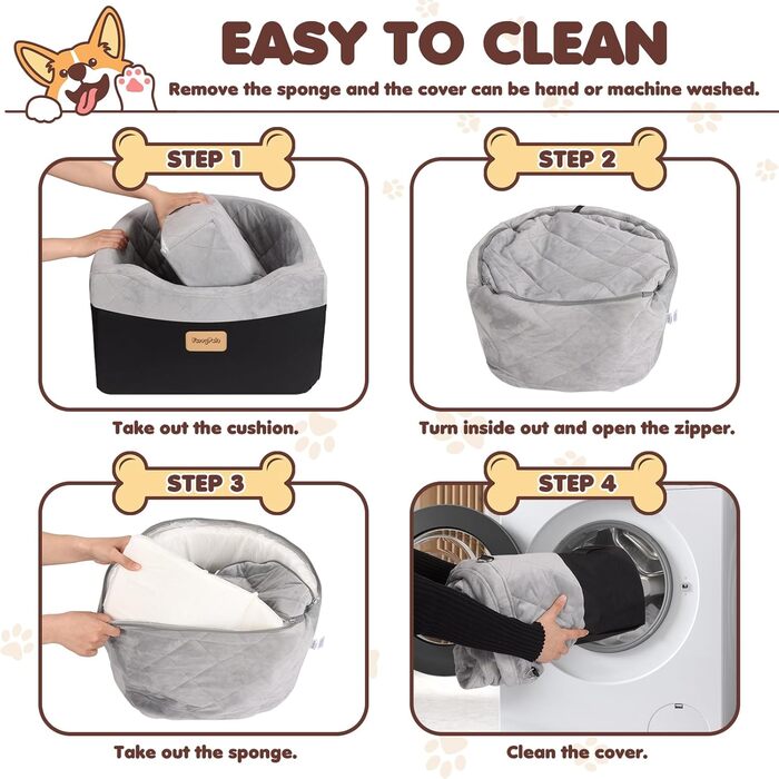 Автокрісло для собак, Memory Foam, чорне водонепроникне, з кишенями та знімним чохлом