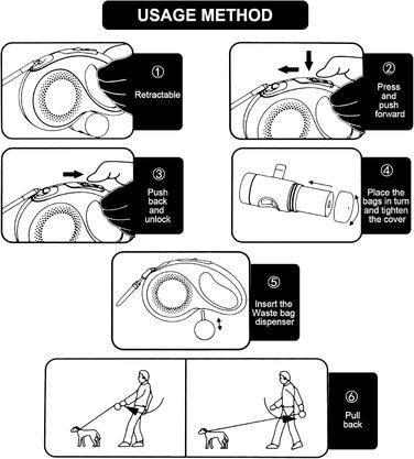Леєнка для собак MoYouno 8 м з відтягувачем та тримачем для пакетів, синього кольору
