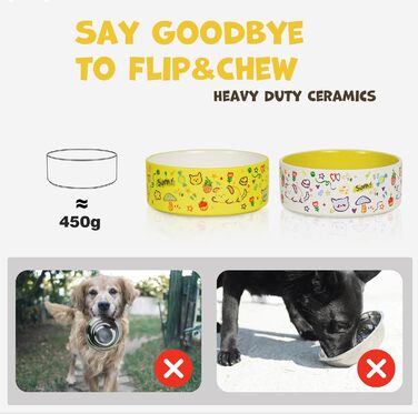 Набір мисок для собак та котів YOBRO (2 шт.), жовто-білі, 482 мл, 13 см, антиковзні, для води та корму