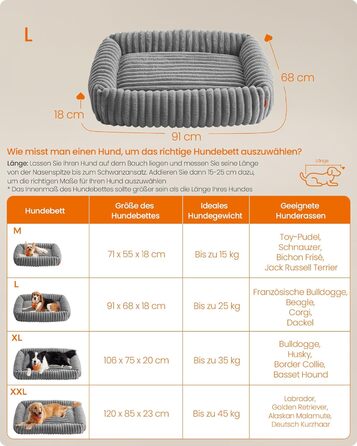 Feandrea Крісло-ліжко для собак, велике ортопедичне, знімний чохол, м'яка підстилка, 91 x 68 x 18 см, сірий (PGW312GD01 L)