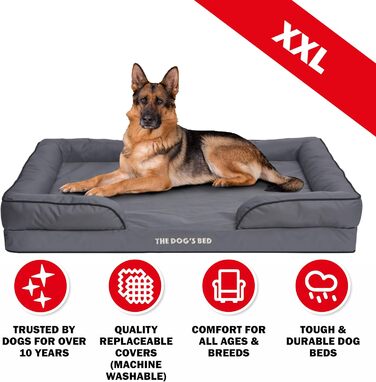 Ортопедичне ліжко для собак з ефектом пам'яті, водовідштовхувальне, велике, сіро-срібне, знімні чохли (XXL, сіре з чорним кантом)