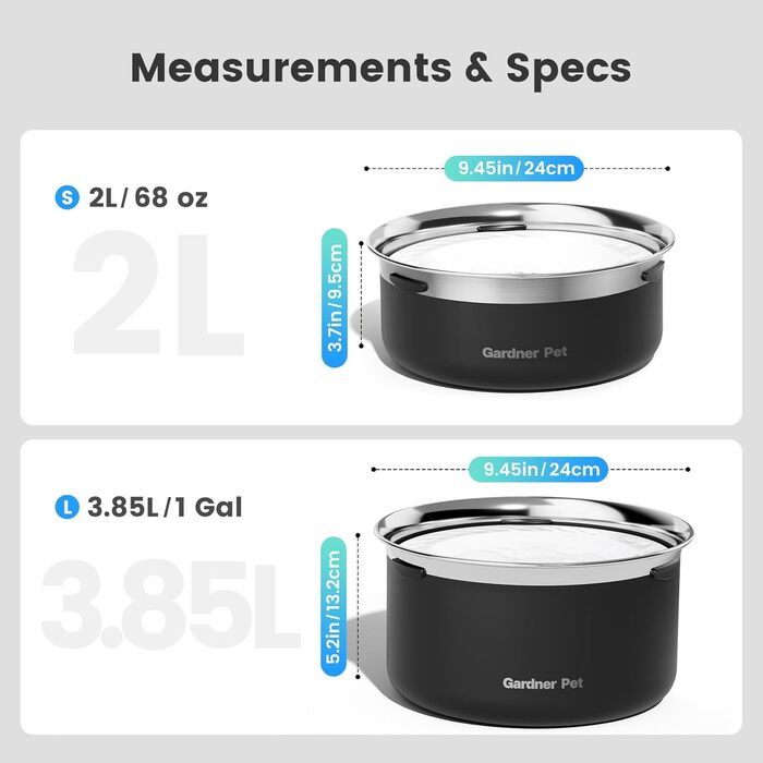 Миска для води для собак Garder Pet без облизування, нержавіюча сталь, витокостійка, протиковтання, для великих собак, для використання в приміщенні та на вулиці, запобігає краплинню, білий колір (2L, чорний)