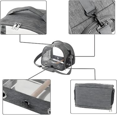 Транспортна сумка для папуг, переносна сумка для птахів з підставкою та підносом з нержавіючої сталі, легкий рюкзак для папуги, складана переносна коробка для птахів, переносна сумка для маленьких птахів, для папуг (сіра)