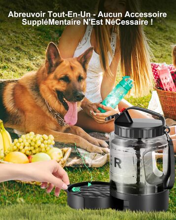 Водяна пляшка для собак Lesotc 2200 мл, велика, чорна – для подорожей та кемпінгу