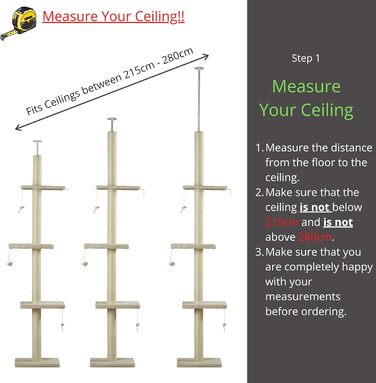 Котячий комплекс Kratzbaum Deckenhoch XL: сірий, 215-280 см, регульована висота, котячий будиночок, кігтетопка, ігровий комплекс