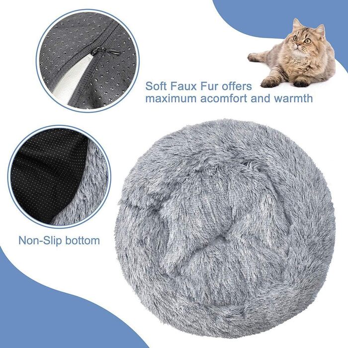 Ортопедичне ліжко для собак, кругле м'яке гніздечко для собак та котів, з водонепроникним дном, біле, Ø 50 см