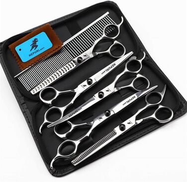 Набір професійних ножиць для грумінгу собак 7.0 дюймів (5 шт.), з нержавіючої сталі, для довгої та короткої шерсті, гострі та довговічні