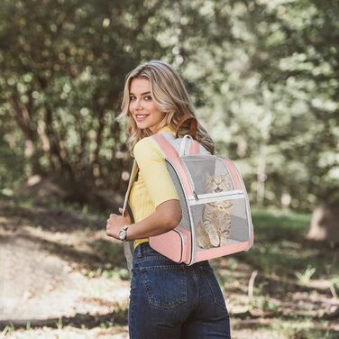 Рюкзак для собак та котів PETCUTE, рожевий, до 7 кг, дихаючий, складний, для подорожей, кемпінгу, схвалений авіакомпаніями