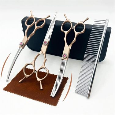 Набір професійних ножиць для грумінгу собак: прямі, вигнуті, розріджуючі (40%-50%)