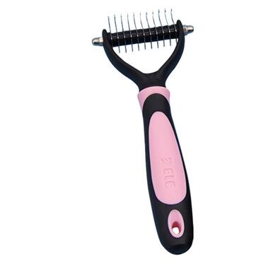 Інструмент для грумінгу собак Dog Dematting: щітка для видалення підшерстка з двосторонньою зубчастою клинком, для собак з короткою та довгою шерстю, рожевого кольору