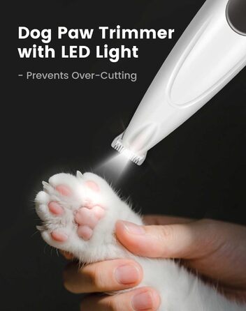 PAPMINI 2-в-1 триммер для когтів та стрижка когтів для собак, безшумний, акумуляторний, для великих, середніх та маленьких собак, білий