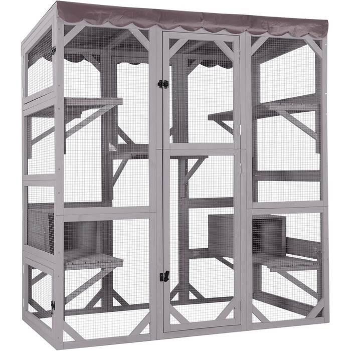 Дім для котів з дерева для вулиці та дому, велике котяче огородження на колесах, Catio-кафес з посиленими дерев'яними смугами, водонепроникним дахом (Тип D, Тип B-середній)