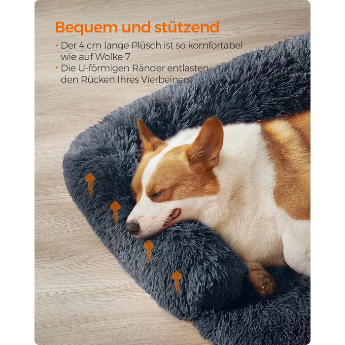 Крісло-лежанка для собак Feandrea FluffyHug, м'яка лежанка-софа, захист дивану, подушка для собак, розмір L, для середніх собак, 95 x 85 x 16 см, темно-сірий