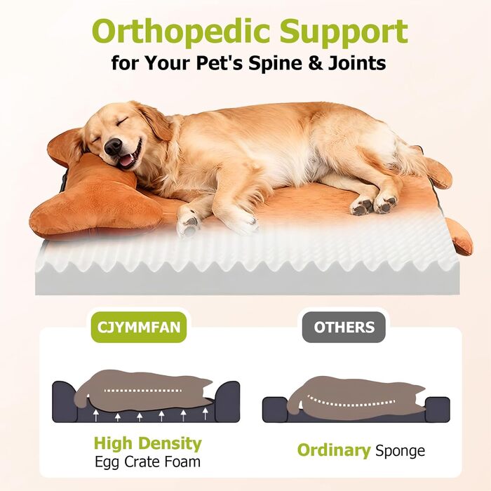 Ортопедичне ліжко для собак з знімною подушкою для голови, миється, ліжко для тварин з піною у формі яєчних коробок, водонепроникне ліжко для собак з подушкою для підтримки голови та суглобів, середній розмір: 76x51x18 см (X-Large: 106x76x22 см, Помаранче