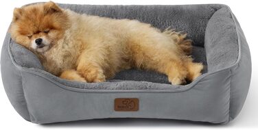 Ліжко для кота BEDSURE велике, миється - 63.5x53 см, неслизьке, для собак маленьких порід, квадратне ліжко-кошик з м'яким бортиком, сіре, 63.5 x 53 см (Д x Ш)