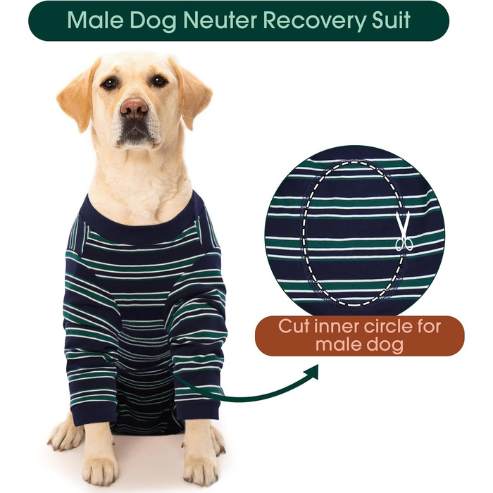 Комбінезон для собак Kuoser після операції, для великих собак, після кастрації, з довгими рукавами, альтернатива нашийнику, великий розмір XL/2XL (Rücken:49/55cm; Brust:71/80cm), смугастий темно-синій