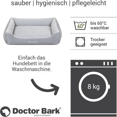 Ліжко для собак Doctor Bark для великих собак - Корзина для собак, яку можна прати - М'яке, пухнасте та затишне ліжко - Міцне та зносостійке - Виготовлено в Німеччині - GreenLabel (XL, 110x85 см, світло-сірий)