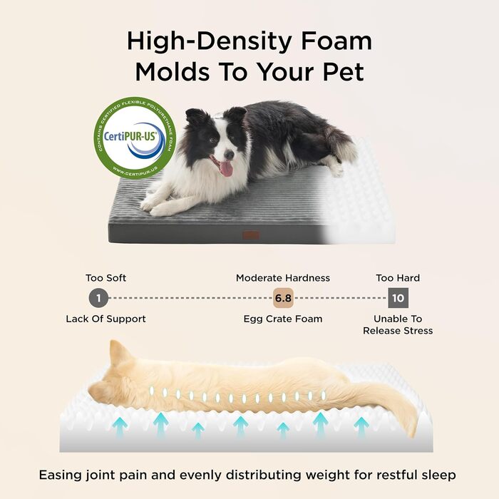 Крісло-лежанка для собак середніх порід BEDSURE - м'яке ліжко з антиковзною основою та знімним чохлом, сірого кольору, 89x56x7 см