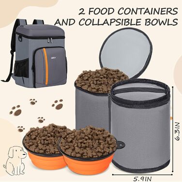 ANILD Рюкзак для собак, туристичний, з TSA-замком, сірий, з контейнерами для їжі та напування