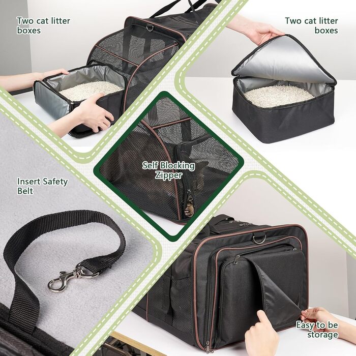 Транспортна переноска для котів на 2 котів, чорна, розширювана, до 15,9 кг. Ідеально для подорожей, кемпінгу та піших прогулянок