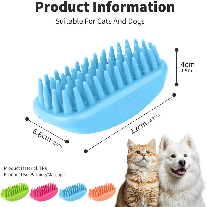 PETCUTE Щітка для собак і котів, гумова масажна щітка з м'якими силіконовими щетинками, миється, неслизька, для видалення шерсті, синього кольору