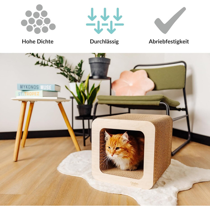 Кігтеточка для котів з картону | Міцна, велика, 2в1 з будиночком | 37 x 30 x 30 см