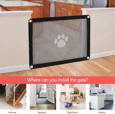 Бар'єр для собак та котів, захист від сходів, без свердління, 100x80 см, чорний