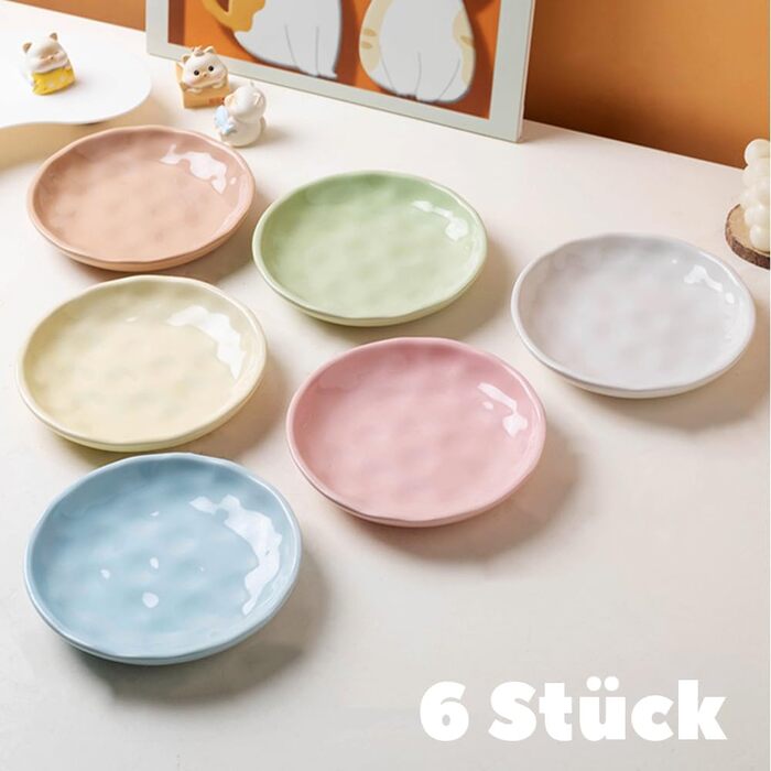 Набір керамічних мисок для котів 6er – годівниця та миска для їжі з неслизьким силіконовим дном | Плоскі, широкі миски для їжі | Непошкоджуючі для вій та придатні для миття в посудомийній машині