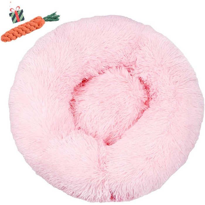 Кругла лежанка для собак Chickwin з м'якого плюшу, антиковзаюча база, лежанка для котів Donut, розмір та колір обираються (Світло-рожевий, 80см)