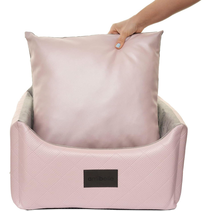 Автоматичний автокрісло для собак 2в1 | Універсальний автокрісло для собак та котів на заднє та переднє сидіння | Крісло-ліжко для собак та котів | Штучна шкіра, плюш | 48 x 48 см (Рожевий)