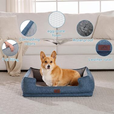 Ортопедичне собаче ліжко Hollypet для середніх собак, зелене, 81.3 x 61.3 x 32 x 24 x 8.5 см, знімний, водонепроникний чохол, антиковзаюча підставка